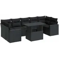 vidaXL Ensemble de jardin canapé 8 pièces avec coussins noir poly rotin