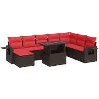 vidaXL Ensemble de salon de jardin 9 pièces avec coussins Marron Poly rotin Acacia