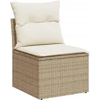 vidaXL Ensemble de salon de jardin 4 pièces avec coussins Beige Poly Rattan