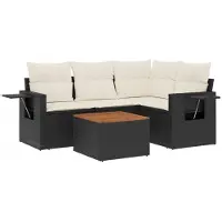 vidaXL Ensemble de salon de jardin 5 pièces avec coussins noir poly rotin