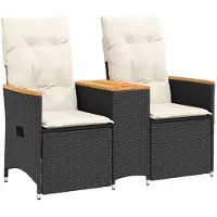 vidaXL Canapé de jardin 2 places réglable avec table noir Poly rotin