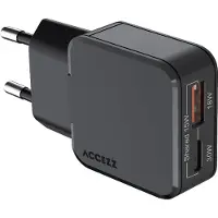 Accezz Chargeur Ultra Slim GaN - USB-C + USB-A - 30 W - Noir