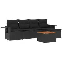 vidaXL Ensemble de salon de jardin 6 pièces avec coussins noir poly rotin