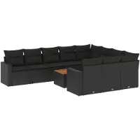 vidaXL Ensemble de salon de jardin 11 pièces avec coussins noir poly rotin