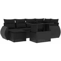 vidaXL Ensemble de salon de jardin 7 pièces avec coussins noir poly rotin
