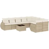 vidaXL Ensemble de salon de jardin 10 pièces avec coussins Beige Poly Rattan