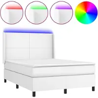 vidaXL Lit Boxspring avec matelas & LED Blanc 140x190 cm Similicuir