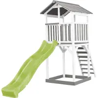 Axi Beach Tower Aire De Jeux Avec Toboggan En Vert Clair & Bac À Sable | Grande Maison Enfant Extérieur En Gris & Blanc | Cabane De Jeu En Bois
