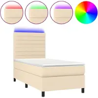 vidaXL Lit Boxspring avec matelas & LED Crème 90x190 cm Tissu