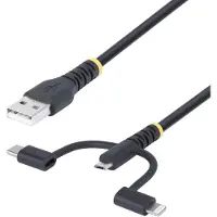 StarTech.com .com Câble de Charge USB de 1m Robuste, USB vers Lightning/Micro-USB/USB-C, Apple MFi, Gaine en Aramide, Cordon de Charge USB Universel 3-en-1 pour iPhone/iPad/Android