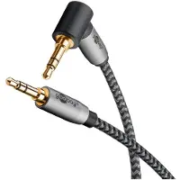 Goobay 65282 Plus Series Câble de connexion audio AUX, 3,5 mm stéréo, 90°, 3 m, 3 m, noir-argent - jack 3,5 mm mâle (3 broches, stéréo) > jack 3,5 mm mâle (3 broches, stéréo) 90