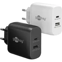 Goobay 65409 USB-C PD GaN chargeur rapide double (65 W) noir, noir - 1x port USB-C (Power Delivery) et 1x port USB-A
