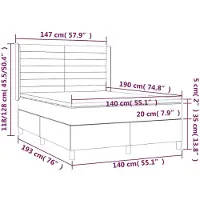 vidaXL Lit boxspring avec matelas brun foncé 140x190 cm Tissu
