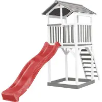 Axi Beach Tower Aire De Jeux Avec Toboggan En Rouge & Bac À Sable | Grande Maison Enfant Extérieur En Gris & Blanc | Cabane De Jeu En Bois