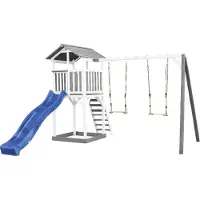 Axi Beach Tower Aire De Jeux Avec Toboggan En Bleu, 2 Balançoires & Bac À Sable | Grande Maison Enfant Extérieur En Gris & Blanc | Cabane De Jeu En