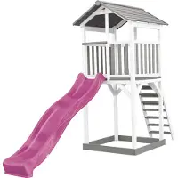Axi Beach Tower Aire De Jeux Avec Toboggan En Violet & Bac À Sable | Grande Maison Enfant Extérieur En Gris & Blanc | Cabane De Jeu En Bois