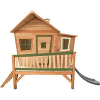 Axi Emma Maison Enfant Avec Toboggan Gris | Aire De Jeux Pour L'Extérieur En Marron & Vert | Maisonnette / Cabane De Jeu En Bois