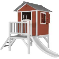 Axi Maison Enfant Beach Lodge Xl En Rouge Avec Toboggan En Blanc | Maison De Jeux En Bois Ffc Pour Les Enfants | Maisonnette / Cabane De Jeu Pour Le