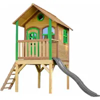 Axi Laura Maison Enfant Avec Toboggan Gris | Aire De Jeux Pour L'Extérieur En Marron & Vert | Maisonnette / Cabane De Jeu En Bois