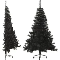 vidaXL Demi sapin de Noël artificiel avec support Noir 150 cm PVC
