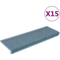 vidaXL Tapis d'escalier 15 pièces 65 x 21 x 4 cm Bordure rectangulaire bleu mer