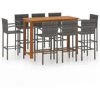 vidaXL Ensemble de bar de jardin 9 pcs Gris