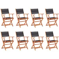 vidaXL Chaises de jardin 8 pcs. Pliable Noir Eucalyptus & Textilène