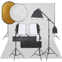 vidaXL Kit de studio photo avec éclairage toile de fond et réflecteur