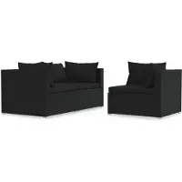 vidaXL Ensemble de salon de jardin 3 pièces avec coussins noir poly rotin