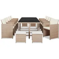 vidaXL Ensemble de salle à manger de jardin 15 pièces avec coussins en polyrotin beige