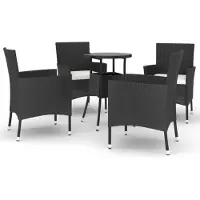 vidaXL Ensemble de jardin bistrot 5 pièces avec coussins noir Poly rotin