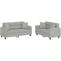 vidaXL Ensemble de canapés 2 pcs coussins Gris clair Tissu microfibre