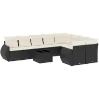 vidaXL Ensemble de 10 canapés de jardin avec coussins noir poly rotin