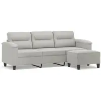 vidaXL Canapé 3 places avec pouf gris clair 180 cm Tissu microfibre