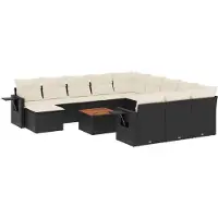 vidaXL Ensemble de 13 canapés de jardin avec coussins noir poly rotin