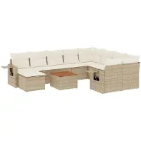 vidaXL Ensemble de salon de jardin 11 pièces avec coussins Beige Poly Rattan
