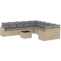 vidaXL Ensemble de salon de jardin 11 pièces avec coussins Beige Poly Rattan