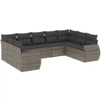 vidaXL Ensemble de salon de jardin 9 pièces avec coussins noir poly rotin