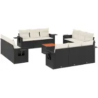 vidaXL Ensemble de 13 canapés de jardin avec coussins noir poly rotin
