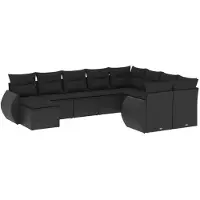 vidaXL Ensemble de 10 canapés de jardin avec coussins noir poly rotin