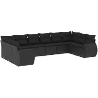 vidaXL Ensemble de 10 canapés de jardin avec coussins noir poly rotin
