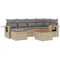 vidaXL Ensemble de salon de jardin 7 pièces avec coussins Beige Poly Rattan
