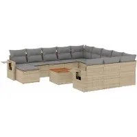 vidaXL Ensemble de 13 canapés de jardin avec coussins Beige Poly Rattan