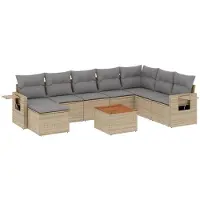vidaXL Ensemble de salon de jardin 9 pièces avec coussins beige Poly rotin