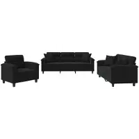 vidaXL Ensemble de canapés 3 pièces avec coussins Noir Tissu microfibre