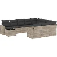 vidaXL Ensemble de salon de jardin 11 pièces avec coussins gris clair Poly rotin