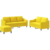 vidaXL Ensemble de canapés 3 pièces avec coussins Tissu jaune clair