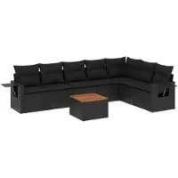 vidaXL Ensemble de jardin canapé 8 pièces avec coussins noir poly rotin