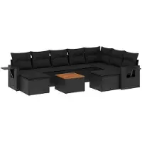 vidaXL Ensemble de 10 canapés de jardin avec coussins noir poly rotin