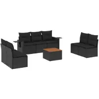 vidaXL Ensemble de jardin canapé 8 pièces avec coussins noir poly rotin